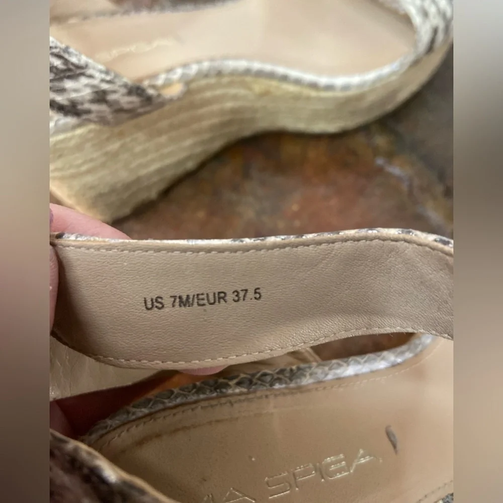 Via Spiga~Snakeskin Espadrille Wedge Sandals~Adjustable Ankle Strap~Size 7M